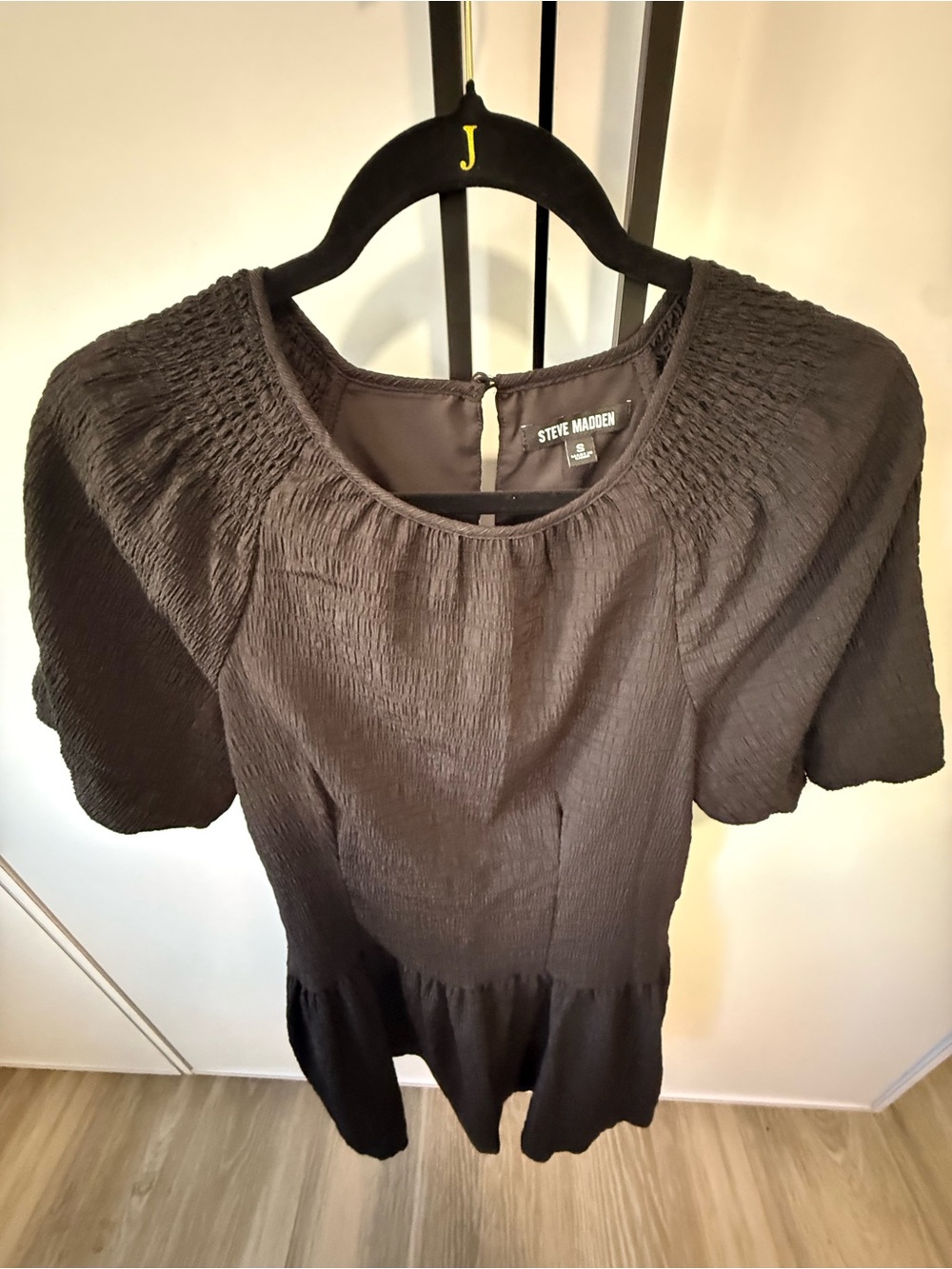 Steve Madden Black Textured Peplum Blouse